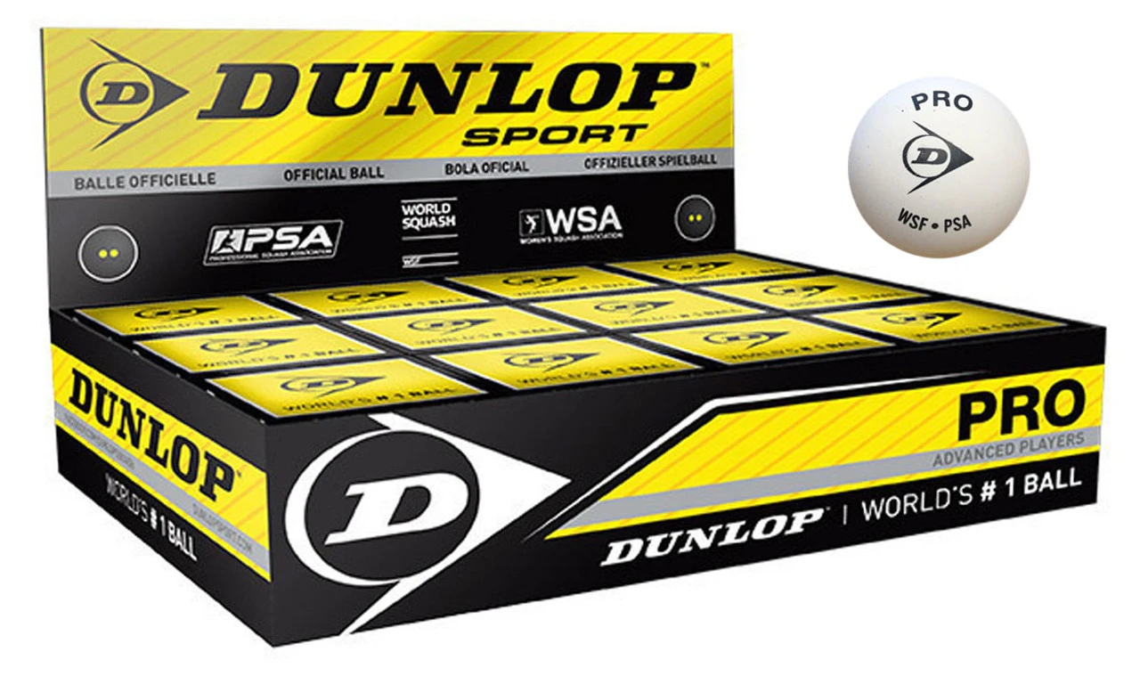 Dunlop Pro Double Yellow Dot WHITE Squash Balls 12 Pack 3 Dunlop Pro Double Yellow Dot WHITE Squash Balls 12 Pack